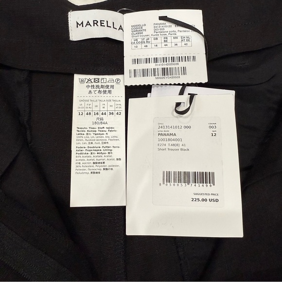 MARELLA by Max Mara Panama Linen Pleated High Waist Belted Shorts Black NWT $225 - Picture 6 of 16